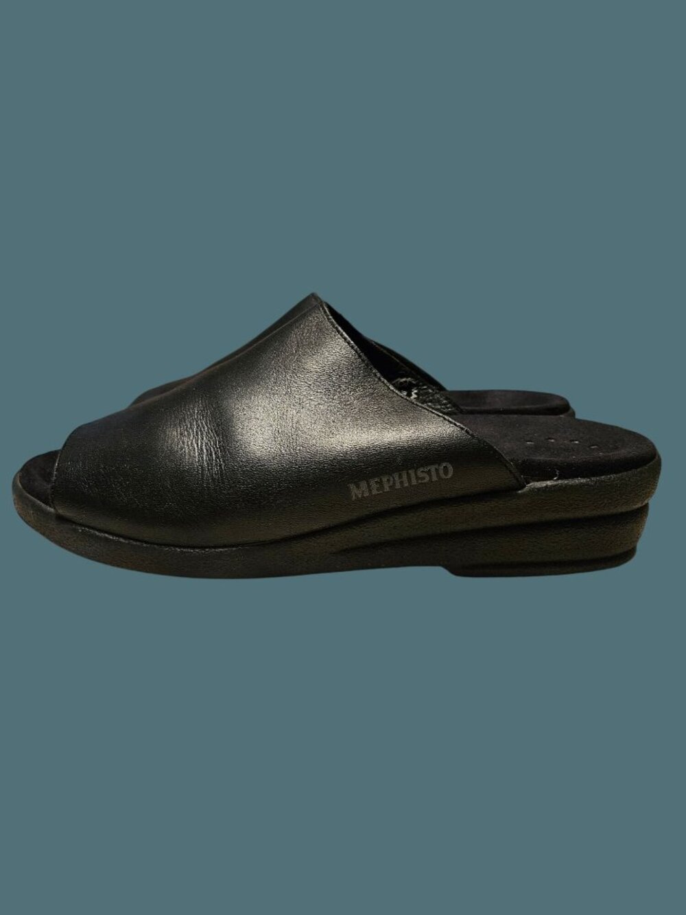 Mephisto Black Leather Open Toe Slide Mule Wedge Comfy Sandals Women US 9 /EU 39 - Picture 2 of 14